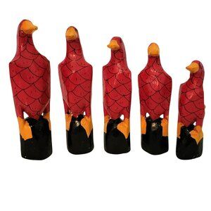 Hand Carved Hand Painted Wood Red Miniature Swans Duck Goose Set of 5